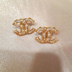 CHANEL Crystal CC Earrings Gold